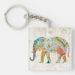 Boho Paisley Elephant II Key Ring