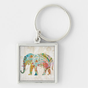 Boho Paisley Elephant II Key Ring