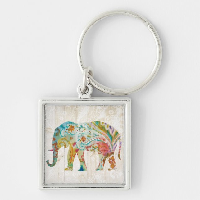 Boho Paisley Elephant II Key Ring (Front)