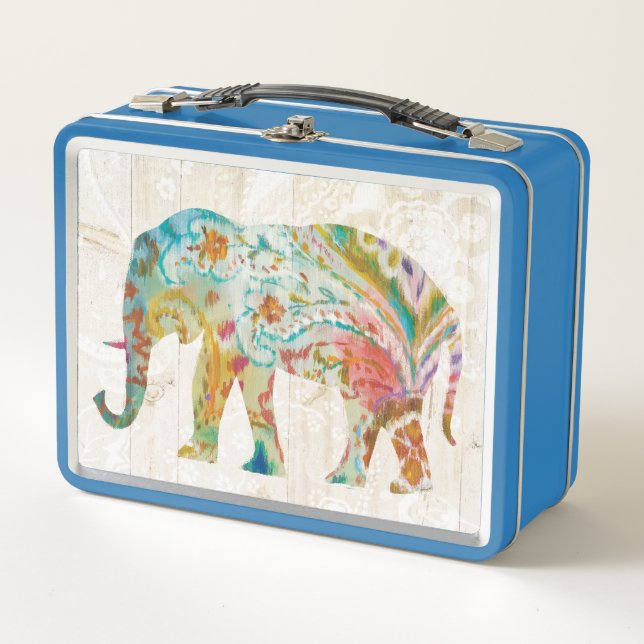 Boho Paisley Elephant II Metal Lunch Box (Front)
