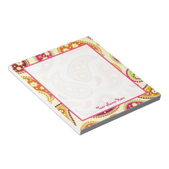 Boho Paisley Personalised Notepad (Angled)