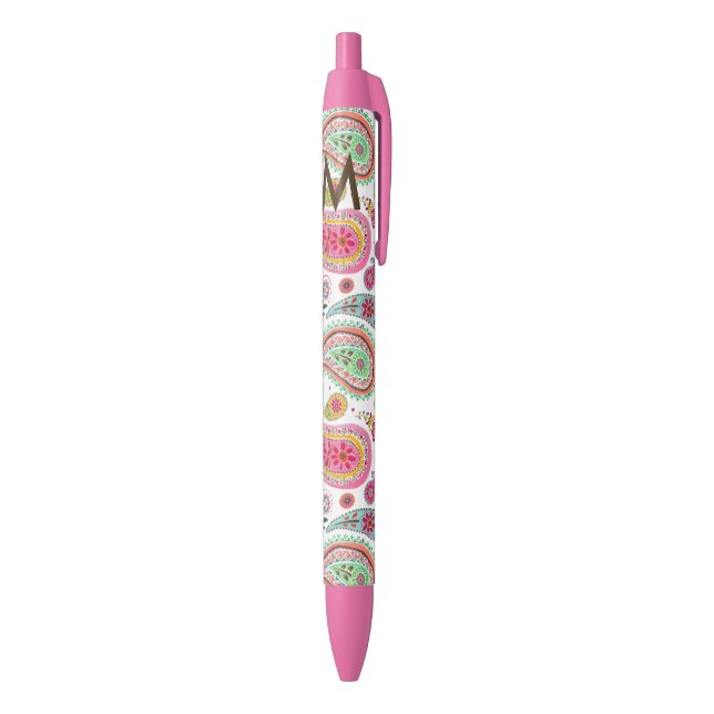 Boho Paisley pink girly pattern monogram Black Ink Pen (Bottom (Vertical))