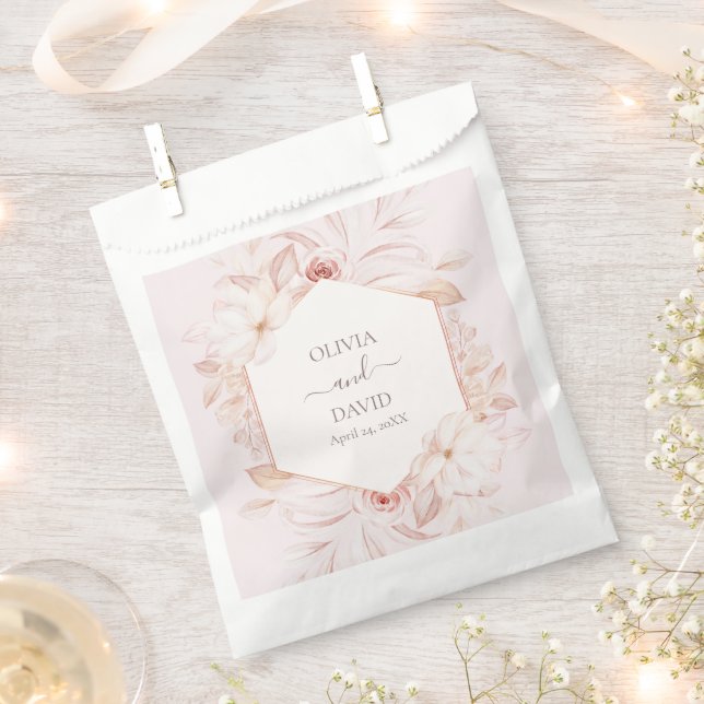 Boho Pale Pink Roses Wedding Favour Bags (Clipped)