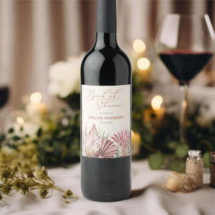 Boho Palm Dried Tropical Foliage Bridal Shower Wine Label