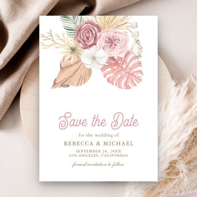 Boho Palm Dusty Pink Roses Wedding Save The Date (Creator Uploaded)