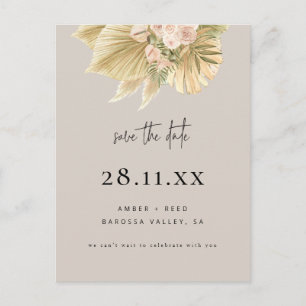 Boho Palm Floral Blush Natural Save The Date Invitation Postcard