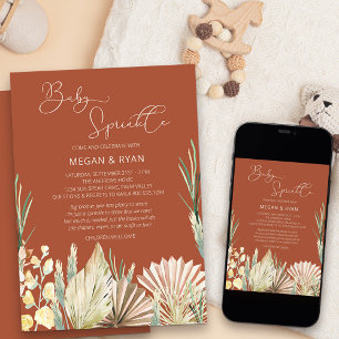 Boho Palm Foliage Terracotta Rustic Baby Sprinkle Invitation
