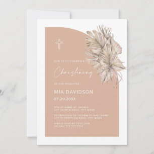 Boho Palm Half Arch Blush Pink Christening Invitation