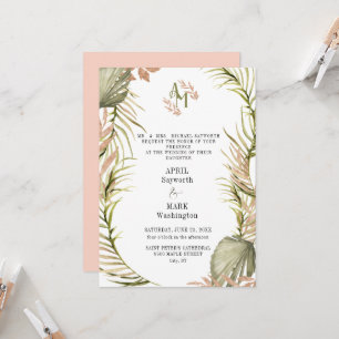 Boho Palm Leaf Greenery Wedding  Invitation