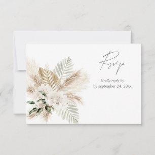 Boho Palm Leaf Pampas & Beige Floral with Meal RSV RSVP Card