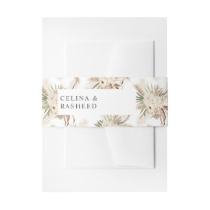 Boho Palm Leaf & Pampas Grass & Beige Floral 2 Invitation Belly Band