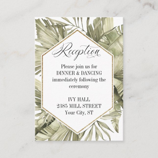 Boho Palm Leaf Wedding Frame Enclosure Card (Front)