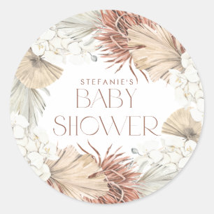 Boho Palm Leaves and Orchids Wreath Baby Shower Classic Round Sticker