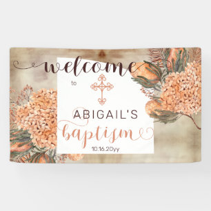 Boho Palm Leaves Hydrangeas Girl Baptism Welcome Banner