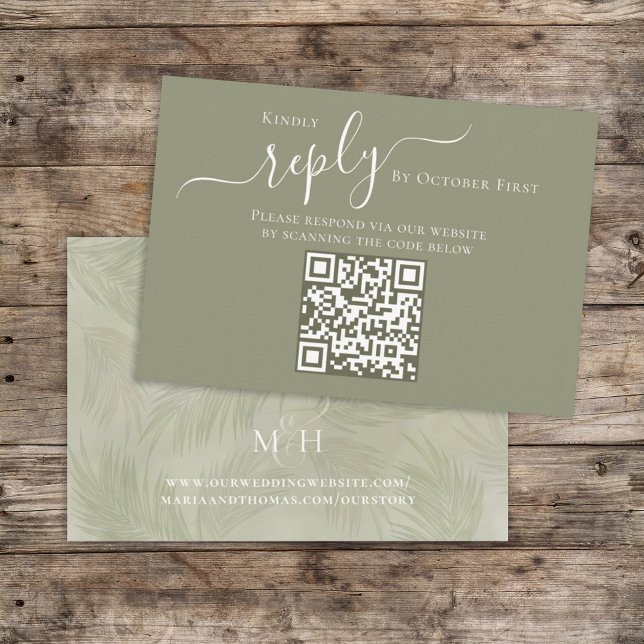 Boho Palm Leaves Wedding QR Code RSVP Enclosure Card (Creator Uploaded)