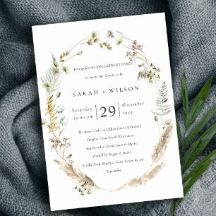 Boho Palm Pampas Grass Floral Engagement Invite