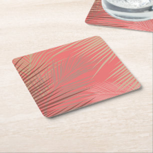 Boho Palm Pattern Square Paper Coaster
