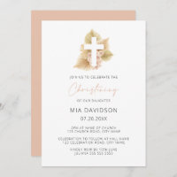 Boho Palm Rose Blush Pink Floral Cross Christening