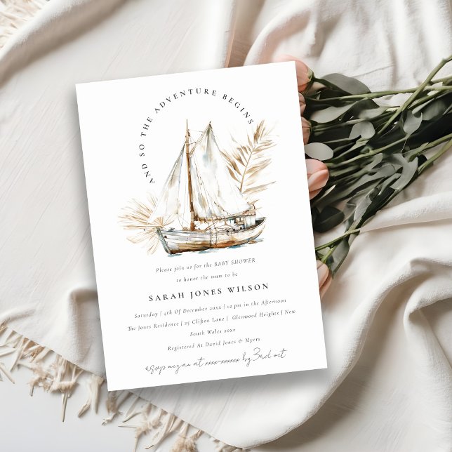 Boho Palm Sailboat Seascape Baby Shower Invitation (Creator Uploaded)