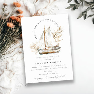 Boho Palm Sailboat Seascape Bridal Shower Invitation