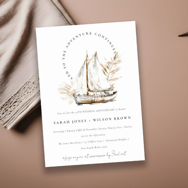 Boho Palm Sailboat Seascape Wedding Anniversary Invitation (Creator Uploaded)