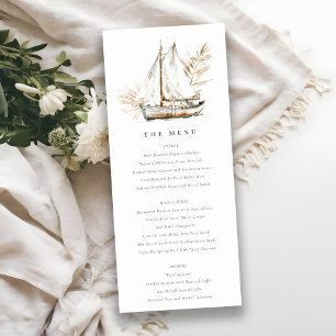 Boho Palm Sailboat Seascape Wedding Menu Card