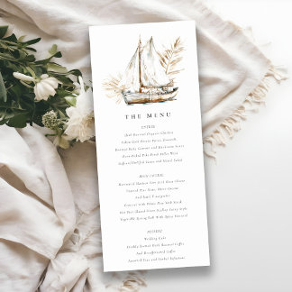 Boho Palm Sailboat Seascape Wedding Menu Card