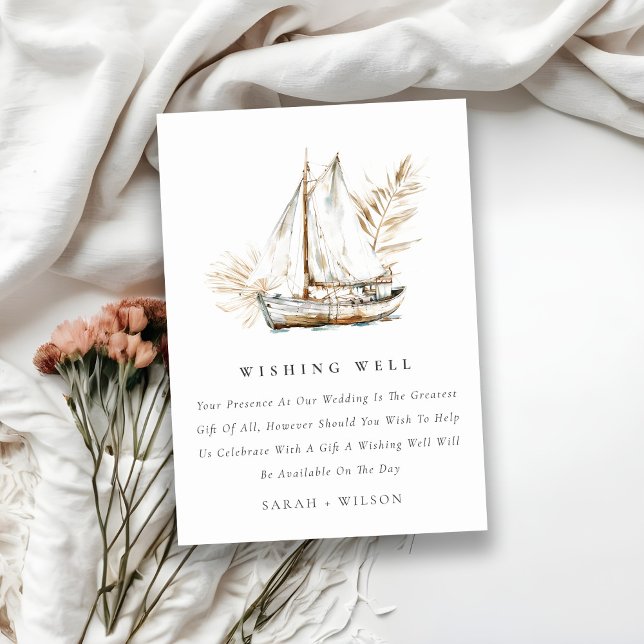 Boho Palm Sailboat Seascape Wedding Wishing Well Enclosure Card (Creator Uploaded)