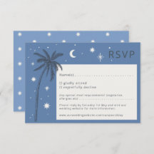 Boho Palm Springs Blue Wedding RSVP card