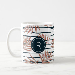 Boho Palm Stripe Pattern Monogram Coffee Mug