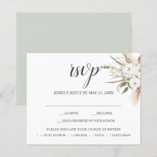 Boho Pampa Grass Leaves Wedding RSVP