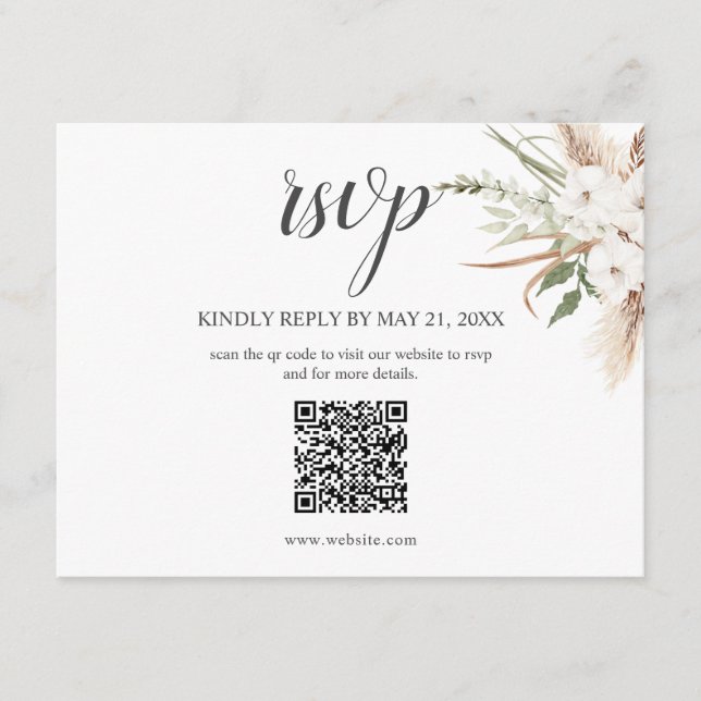 Boho Pampa Grass Leaves Wedding RSVP Enclosure Car Card (Front)