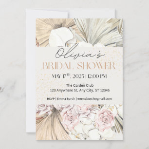 Boho Pampas and Blush Rose Bridal Shower Invitation