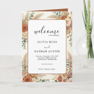 Boho Pampas and Floral Folded Wedding Program Programme