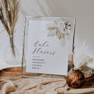 Boho pampas and greenery Cake flavours sign