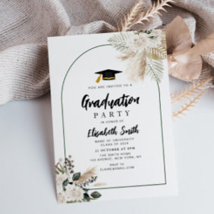 boho pampas and greenery graduation party invitation