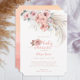 Boho Pampas Baby Shower Invite Blush Floral