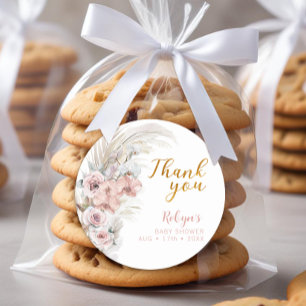 Boho Pampas Baby Shower Thank You Sticker