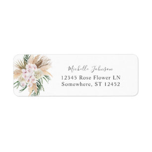 Boho Pampas Beach Floral 1B Return Address Label