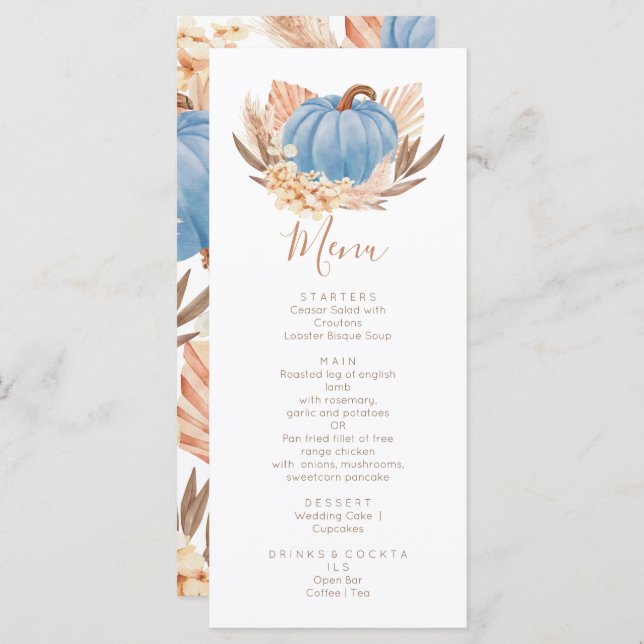Boho Pampas blue Pumpkin  Menu (Front/Back)