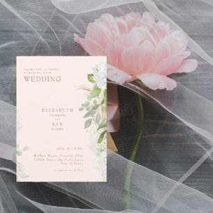 Boho Pampas Blush White Hydraneas Wedding Invitation