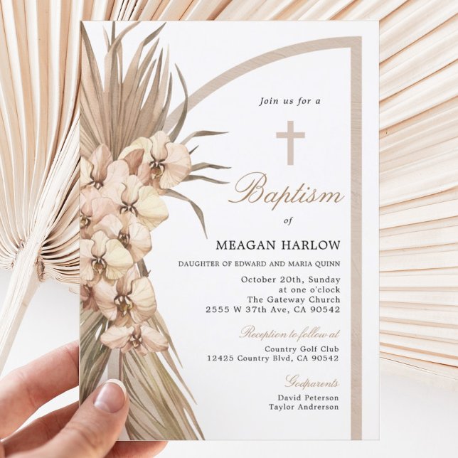 Boho Pampas Bohemian Baptism Celebration Invitatio Invitation (Creator Uploaded)