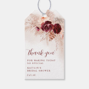 Boho Pampas Bridal Shower Burgundy Roses Favour Gi Gift Tags