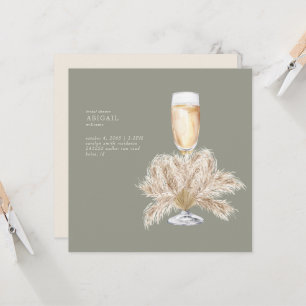 Boho Pampas Champagne Sage/Cream Square Bridal II Invitation