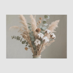 Boho Pampas Cotton Eucalyptus Neutral Floral  Tissue Paper