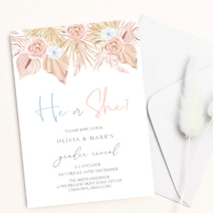 Boho Pampas Dried Floral Baby Gender Reveal Invitation