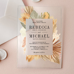 Boho Pampas Dried Palm Wedding Acrylic Invitations