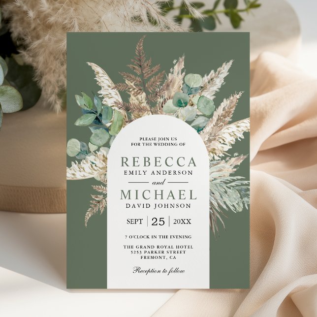 Boho Pampas Eucalyptus Arch Sage Green Wedding Invitation (Creator Uploaded)