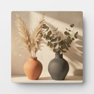 Boho Pampas Eucalyptus Ceramic Vase Still Life Plaque