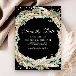 Boho Pampas Eucalyptus Wreath Black Wedding Save The Date